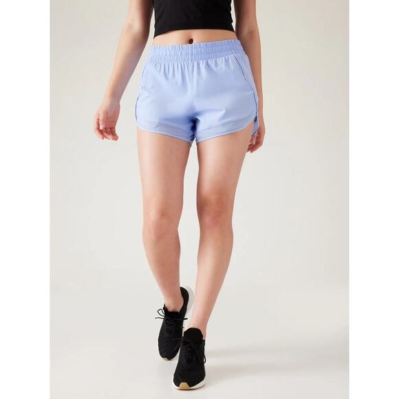 Athleta Women's Blue Mesh Racer Run Shorts 4" Size Large - Picture 1 of 8